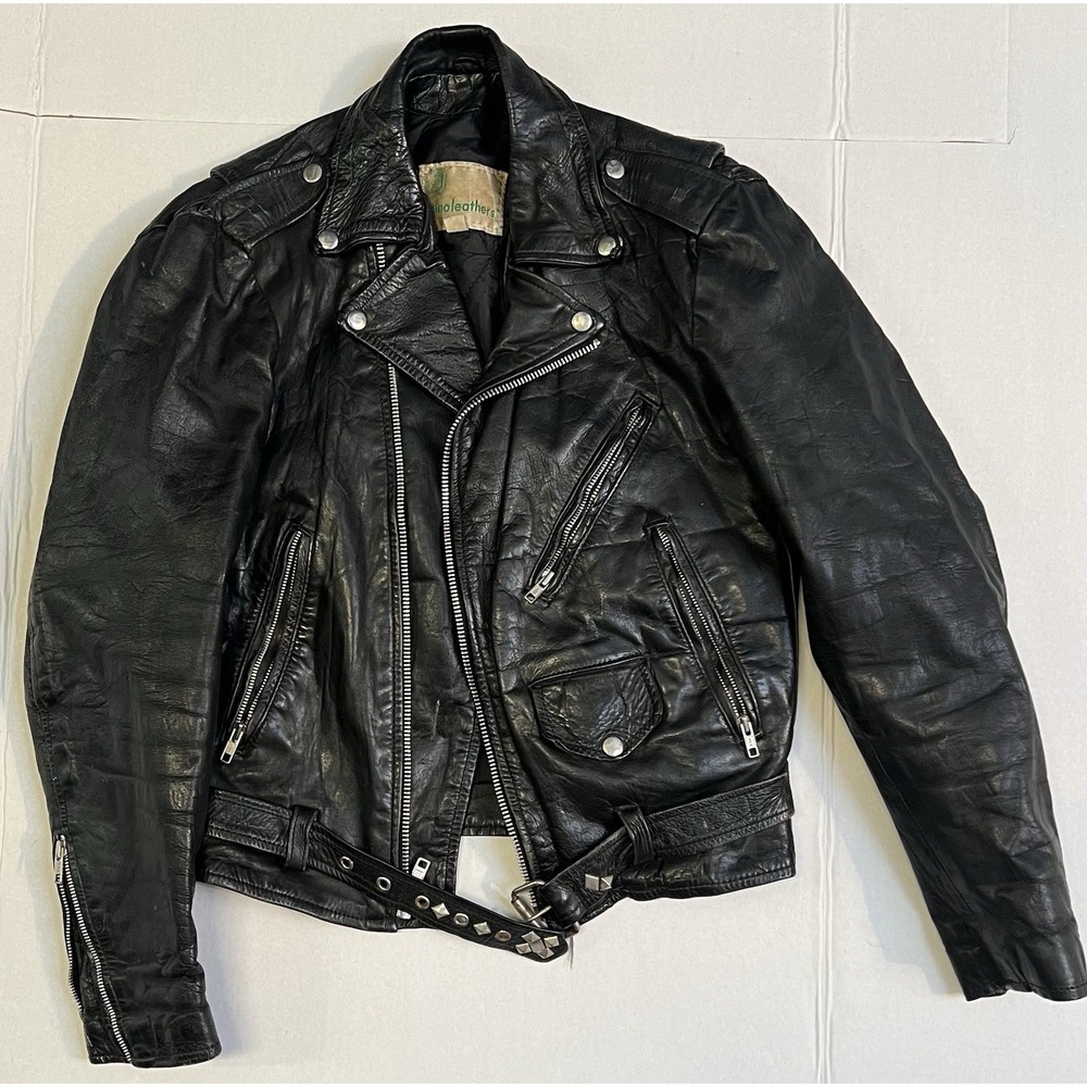 Vintage Gino Leather Asymmetrical Zip Motorcycle Jacket Size Small 36